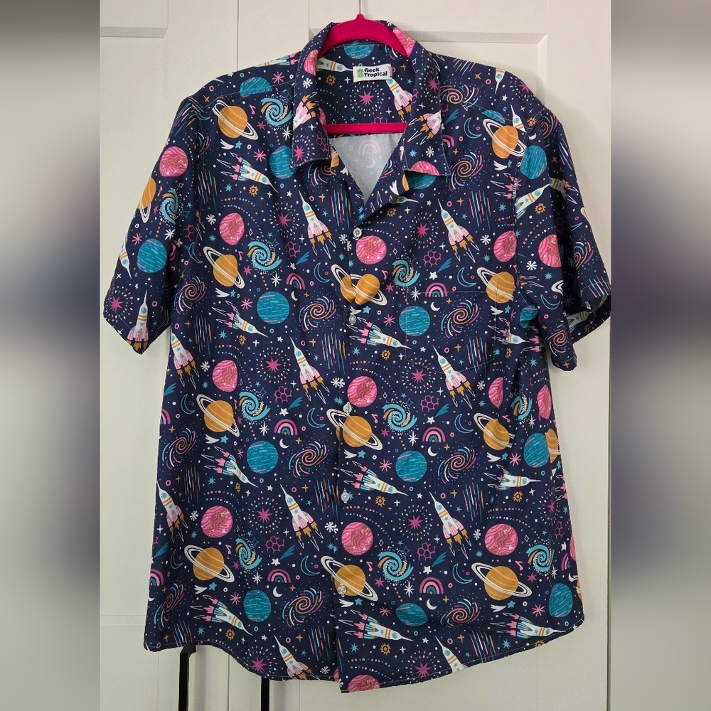 Geek Tropical Short Sleeve Men's Shirt Space Theme Purple Size L